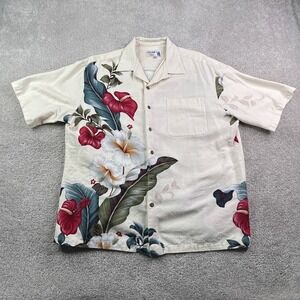 Vintage Iolani Hawaiian Shirt Mens XL Ivory Floral Luau Aloha Resort Loop Collar